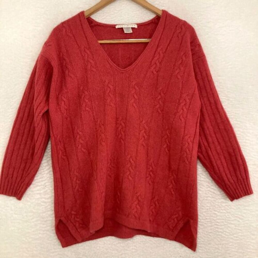 Vtg The Limited Lambs Wool Angora Rabbit Sweater Tunic Womens Size M Knit V-Neck